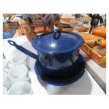 BLUE ENAMELWARE POT WITH LID