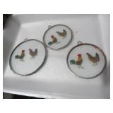 (3) GLASS ROOSTER ORNAMENTS