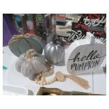 COLLECTION OF FALL WOOD PUMPKINS & DECOR