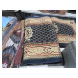 SET OF TWO ORNATE BLUE AND CREAM AREA RUGS