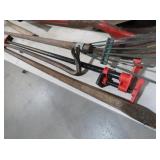 ASSORTED HAND TOOLS AND YARD RAKE