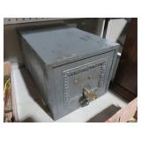 VINTAGE GREY METAL DECORATIVE LOCK BOX WITH KEY