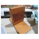 WOOD BOOKEND WITH EMBOSSED DEER LEATHER INLAY