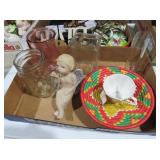 DECORATIVE GLASSWARE AND ANGEL FIGURINE LOT