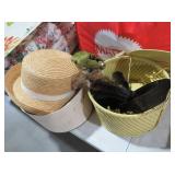 VINTAGE STRAW HAT AND WOVEN BASKET SET