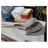 SET OF THREE GARDEN WOOD HANDLE SHOVELS