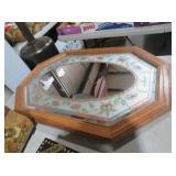 OCTAGONAL OAK FRAMED FLORAL ACCENT MIRROR