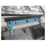DISTRESSED TEAL WOOD WALL SHELF WITH HOOKS
