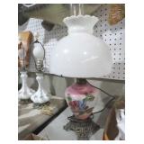 VINTAGE PINK FLORAL GLASS HURRICANE LAMP
