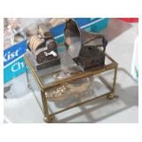 VINTAGE BRASS GLASS DISPLAY CASE WITH MINIATURES