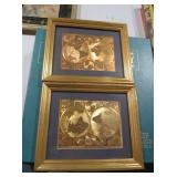 SET OF TWO VINTAGE GOLD FOIL WORLD MAP PRINTS