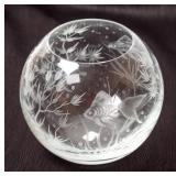 ETCHED GLASS FISHBOWL VASE
