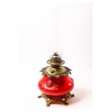 RED GLASS HURRICANE LAMP