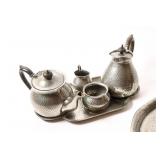HAND HAMMERED PEWTER TEA SET