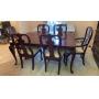 Vintage Dark Dining Table with 6 Cushioned Chairs