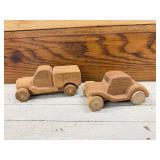 2 WOOD CARVED CARS TRUCKS