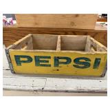 Wood Pepsi-Cola Soda Bottle Crate, Yellow.