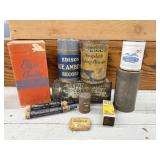 VINTAGE TINS MEDICAL, RECORD, ETC.