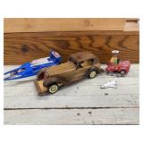 Wood Car, Blue Toy Boat, Fire Truck, Small NASA