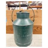 Green Metal Can with Lid & Handle. Vintage.