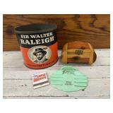 Sir Walter Raleigh Tobacco Can, Wood Box, Etc.