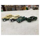 3 Die Cast Cars and 1 Car Avon Bottle, Green Ford