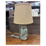 Ball Mason Jar Table Lamp Filled w/Sea Glass