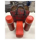 Vintage Aladdin Red Plaid Picnic Set