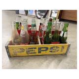 Yellow Pepsi Wood Soda Crate w/Vintage Soda