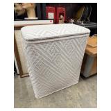Mid-Century White Clothing Hamper Woven Wicker