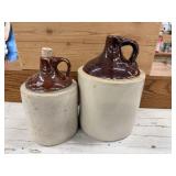 2 Stoneware Jugs, 2-Tone Brown/Tan Glazed Whiskey
