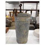 Antique galvanized hand-pump fire extinguisher,