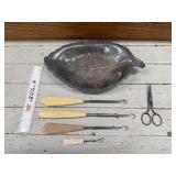 Vintage Rug Pulling Hooks, Snips, Silver Plate