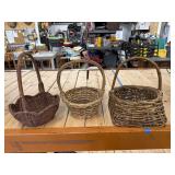 3 Wicker Hand Baskets, Scalloped, Square, and