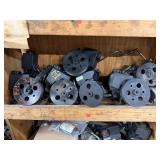 Shelf lot of car pulleys
