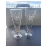 CADILLAC EMBLEM ETCHED BEER GLASSES FOOTED