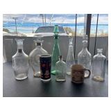 Glass Decanters, Jacks Cup, and Coffee Cup with