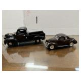 2 Black Die-Cast Cars, 1941 Plymouth Truck and Car