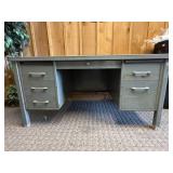 Gray Metal 6 draw desk. All drawers open.