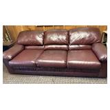 Red Leather Sofa Couch, Nice Condition.