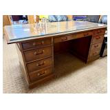 Solid Wood Executive Desk with Glass Top, Double