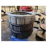 3 Oil Drain Pans Containers and Blue Crate