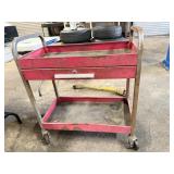 Red Metal Double Decker Rolling Push Tool Cart