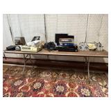 8 foot wooden folding table with metal legs and
