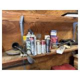 Shelf lot of misc car garage items.