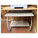 Small rolling Computer Desk. Metal and wood.