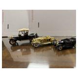 3pc Die Cast Cars, Gold, Black.