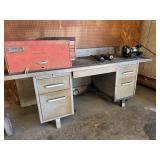 DESK- Vintage Gray Metal Office Desk, Tools on
