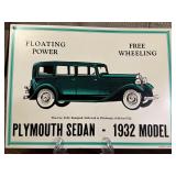 Metal sign advertising 1932 Plymouth Sedan.