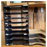 8 black plastic stacking file folder trays with 1